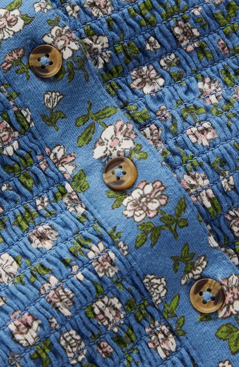 Mini Boden Kids' Floral Long Sleeve Smocked Bodice Cotton Jersey Dress, Alternate, color, Bluejay Garden Flower