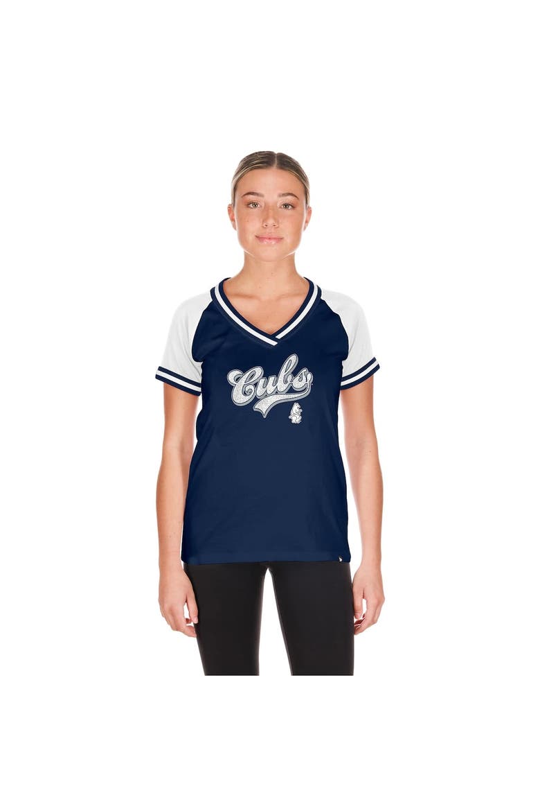 Women's New Era Navy Chicago Cubs Gameday Raglan V-Neck T-Shirt, Alternate, color, Navy