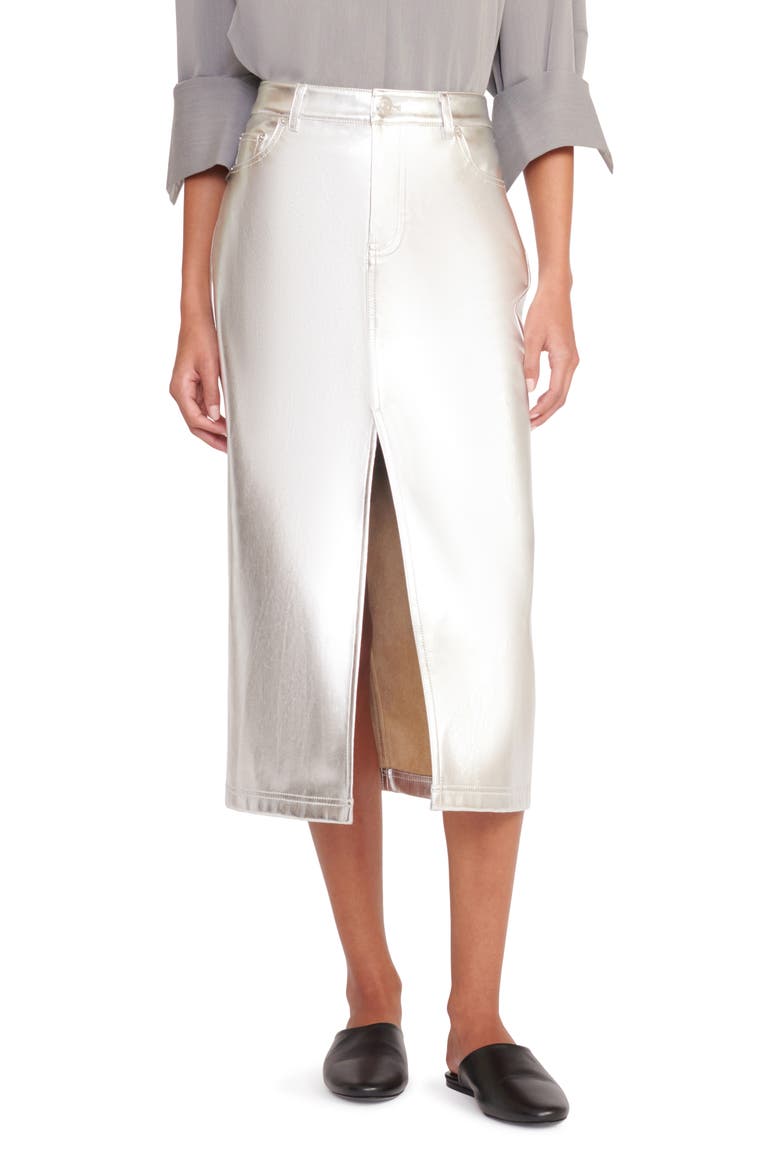Oaklyn Metallic Faux Leather Skirt, Main, color, SILVER