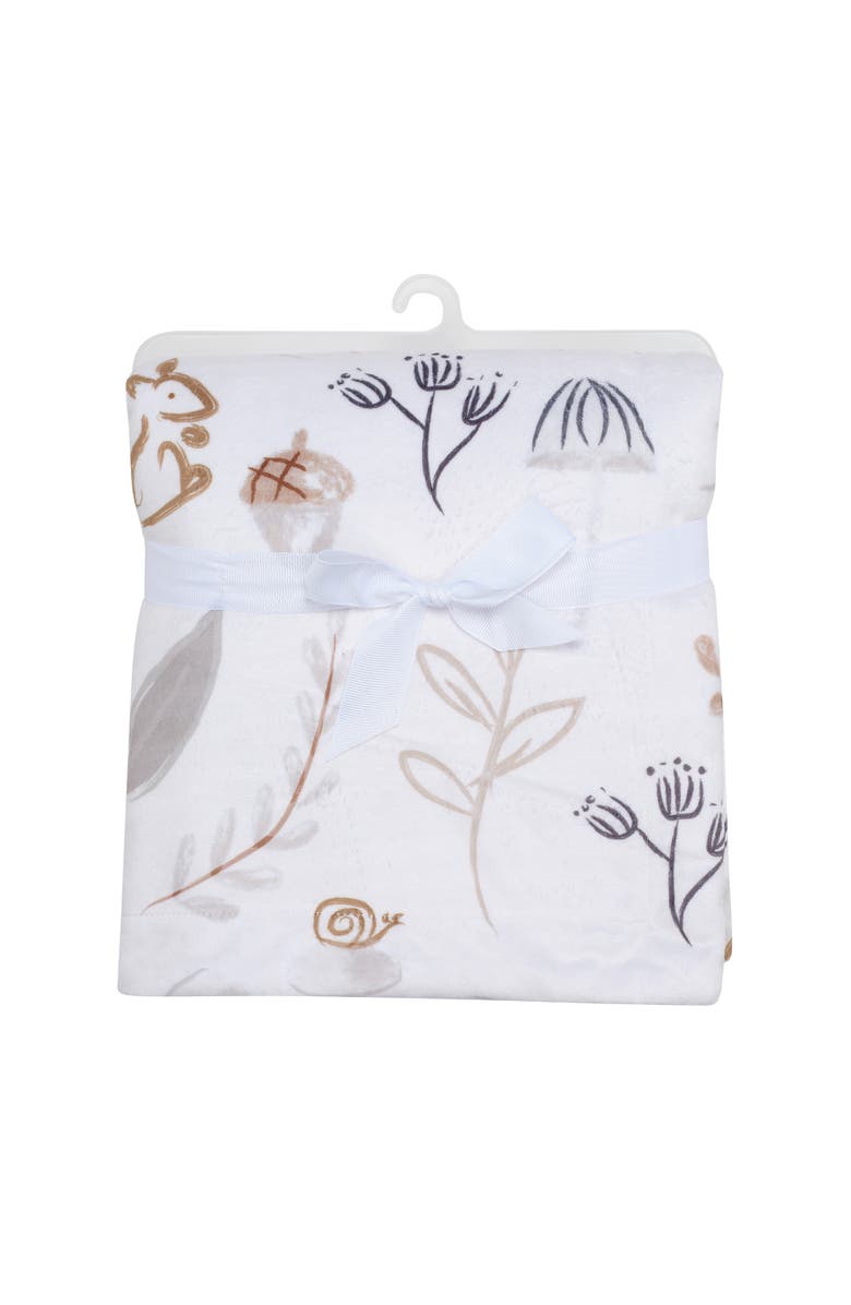 Lambs & Ivy Treetop Fox Woodland/Forest Minky/Faux Shearling Fleece Baby Blanket, Alternate, color, White