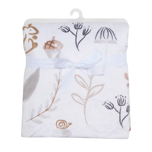 Lambs & Ivy Treetop Fox Woodland/forest Minky/faux Shearling Fleece Baby Blanket In White
