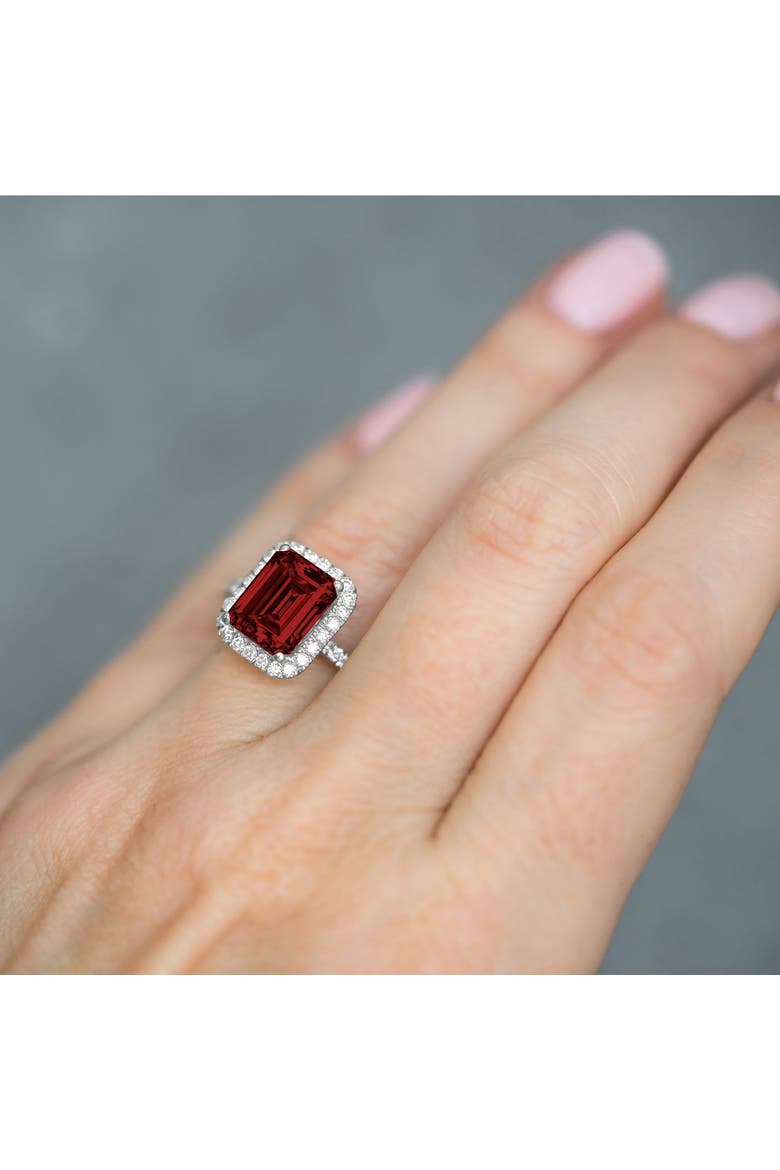 Emerald-Cut Lab Garnet & Diamond Engagement Ring 14k, Alternate, color, 3.32ct/White Gold
