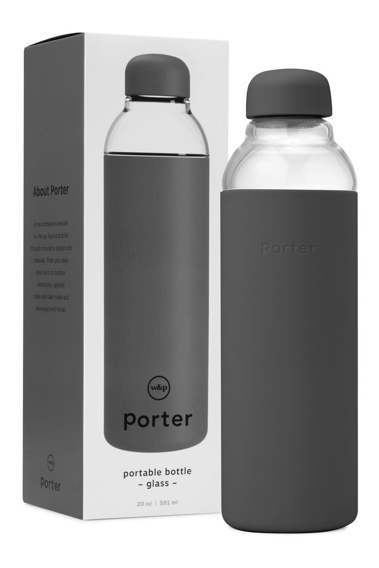 Porter Resusable Glass Water Bottle, Alternate, color, CHARCOAL