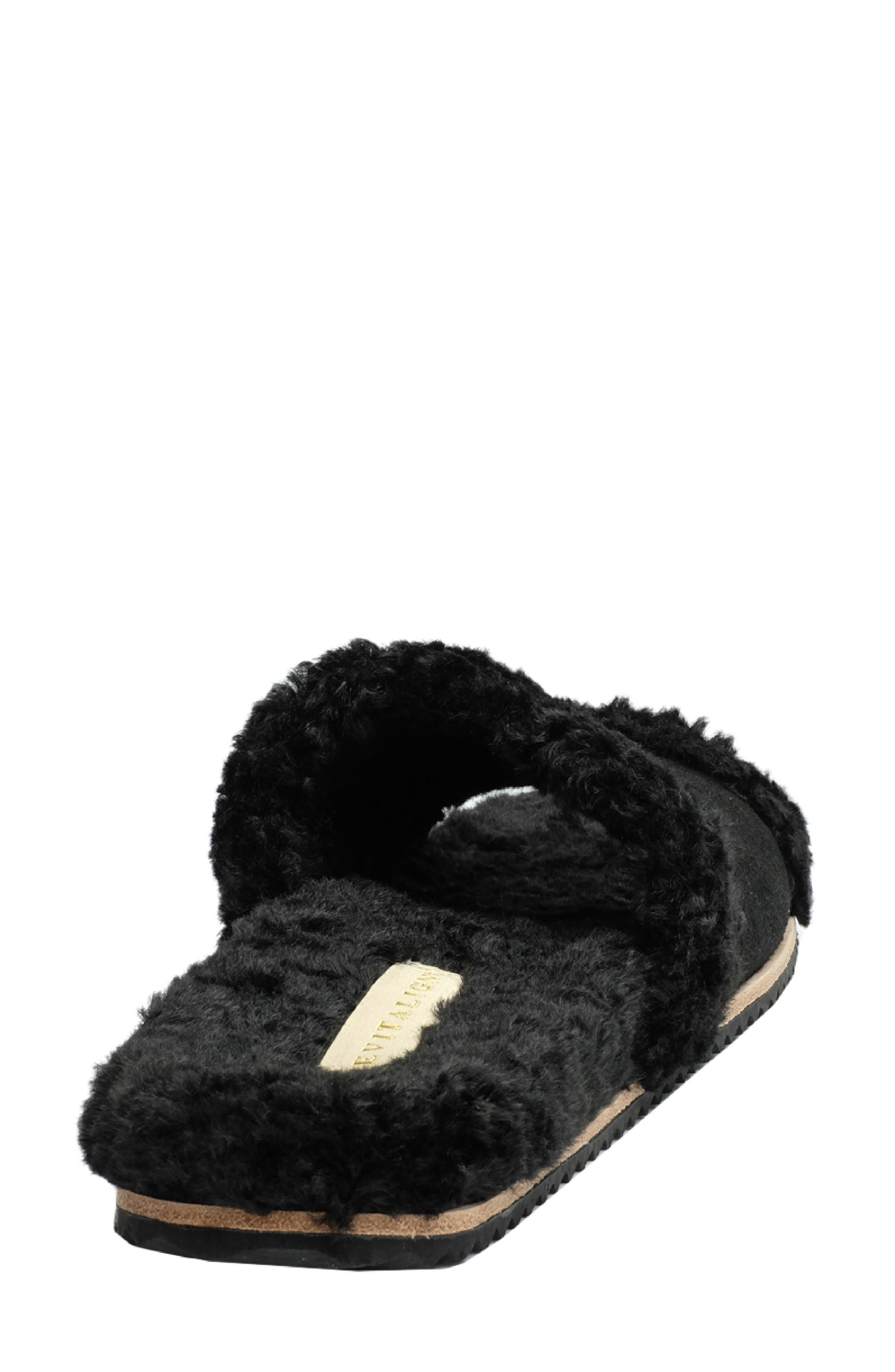 Clara Orthotic Faux Fur Lined Slide Slipper, Alternate, color, JET BLACK