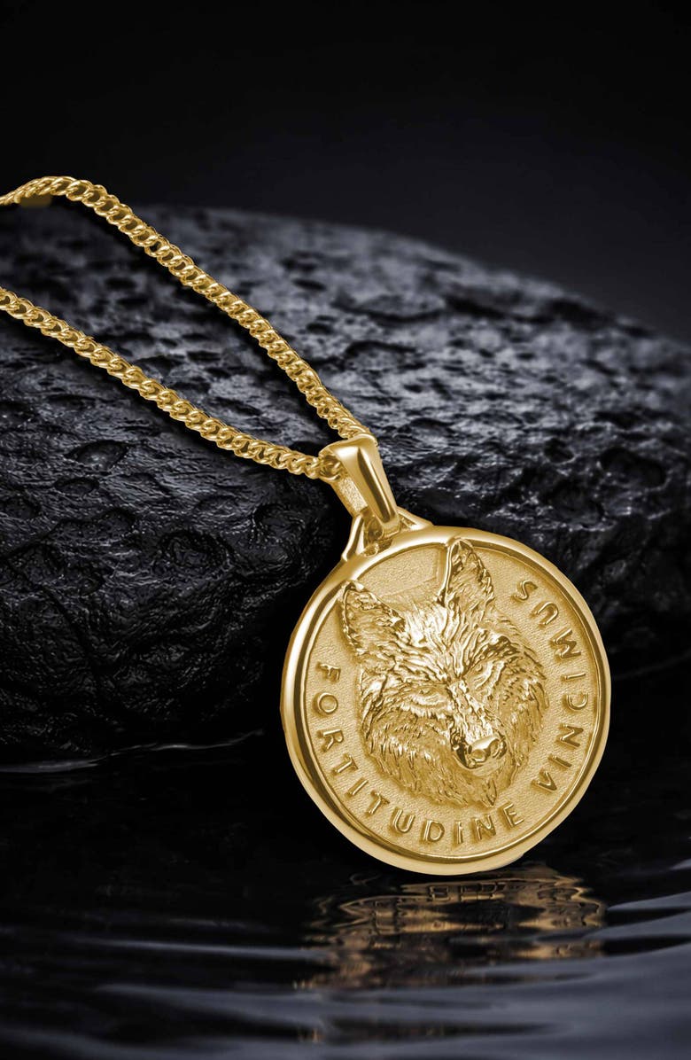 Vincero Wolf Medallion Pendant Necklace, Alternate, color, Gold
