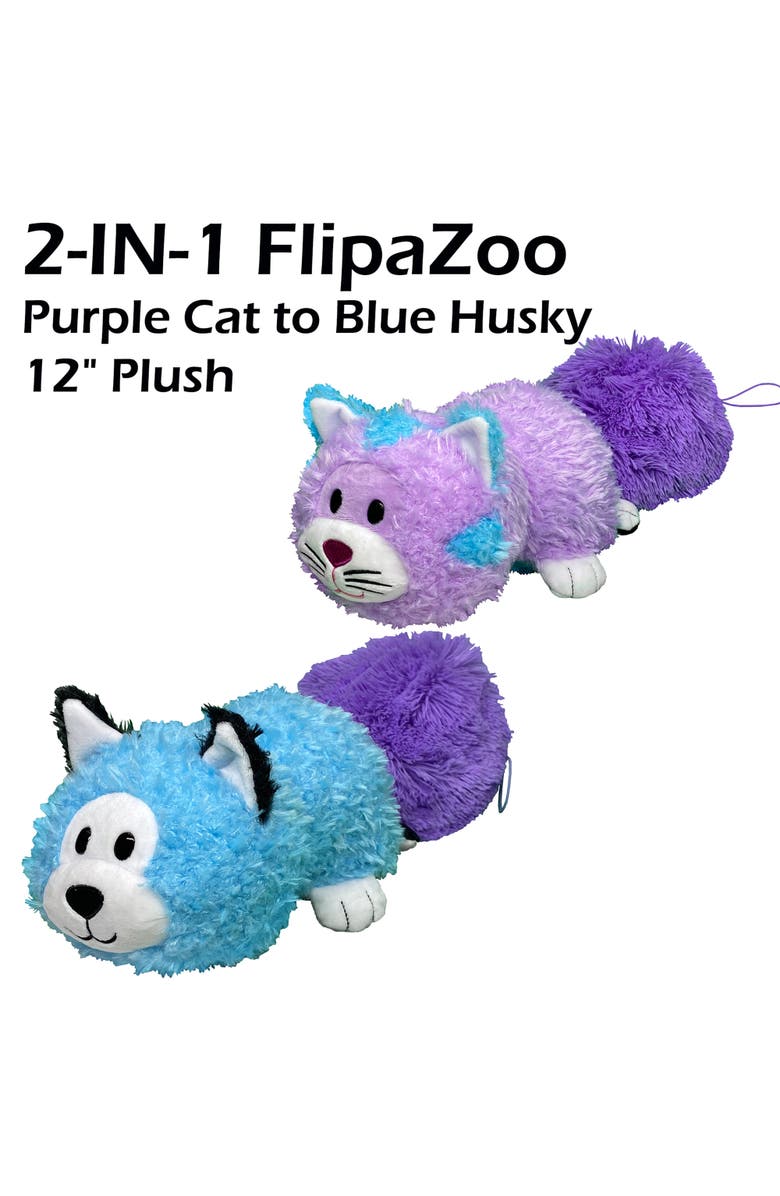 FlipaZoo Magic Tails Purple Cat To Blue Husky 2 In 1 Animal Plush, Alternate, color, Multicolored