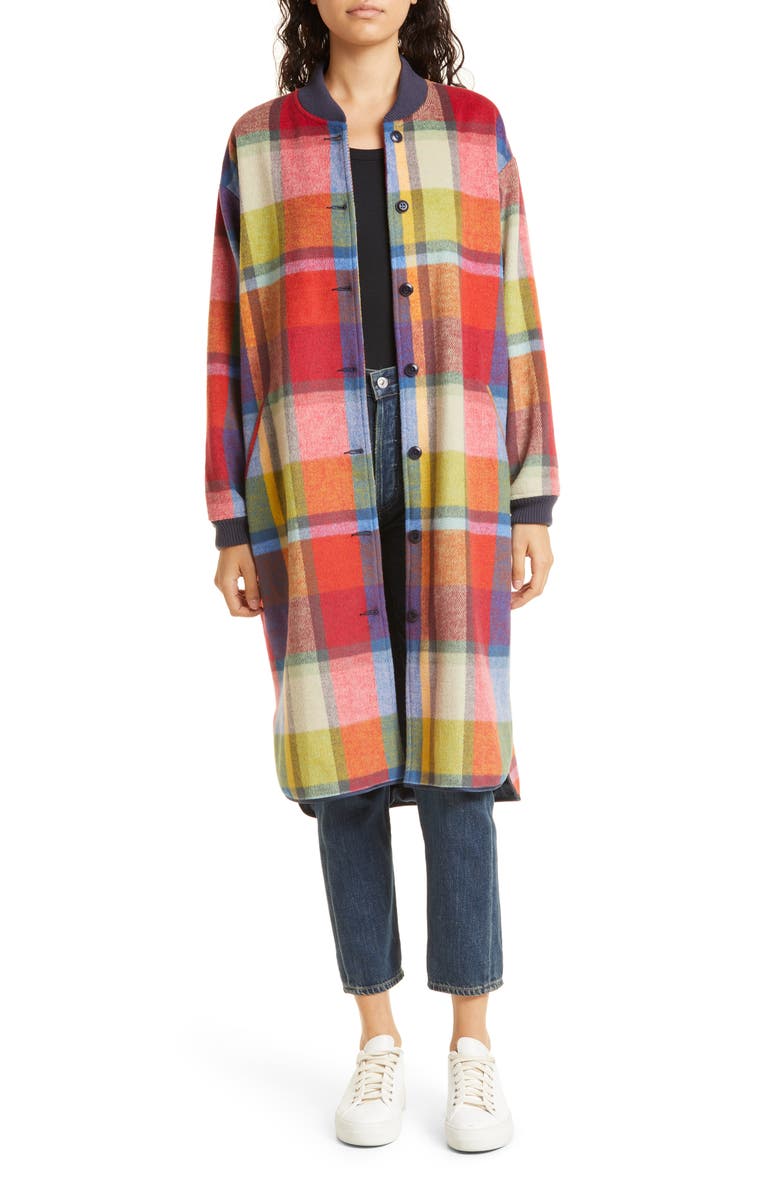 THE GREAT. The Long Plaid Wool Blend Bomber Jacket, Main, color,