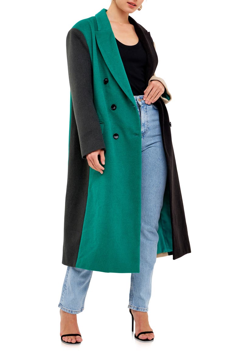 Colorblock Trench Coat, Main, color, GREEN MULTI