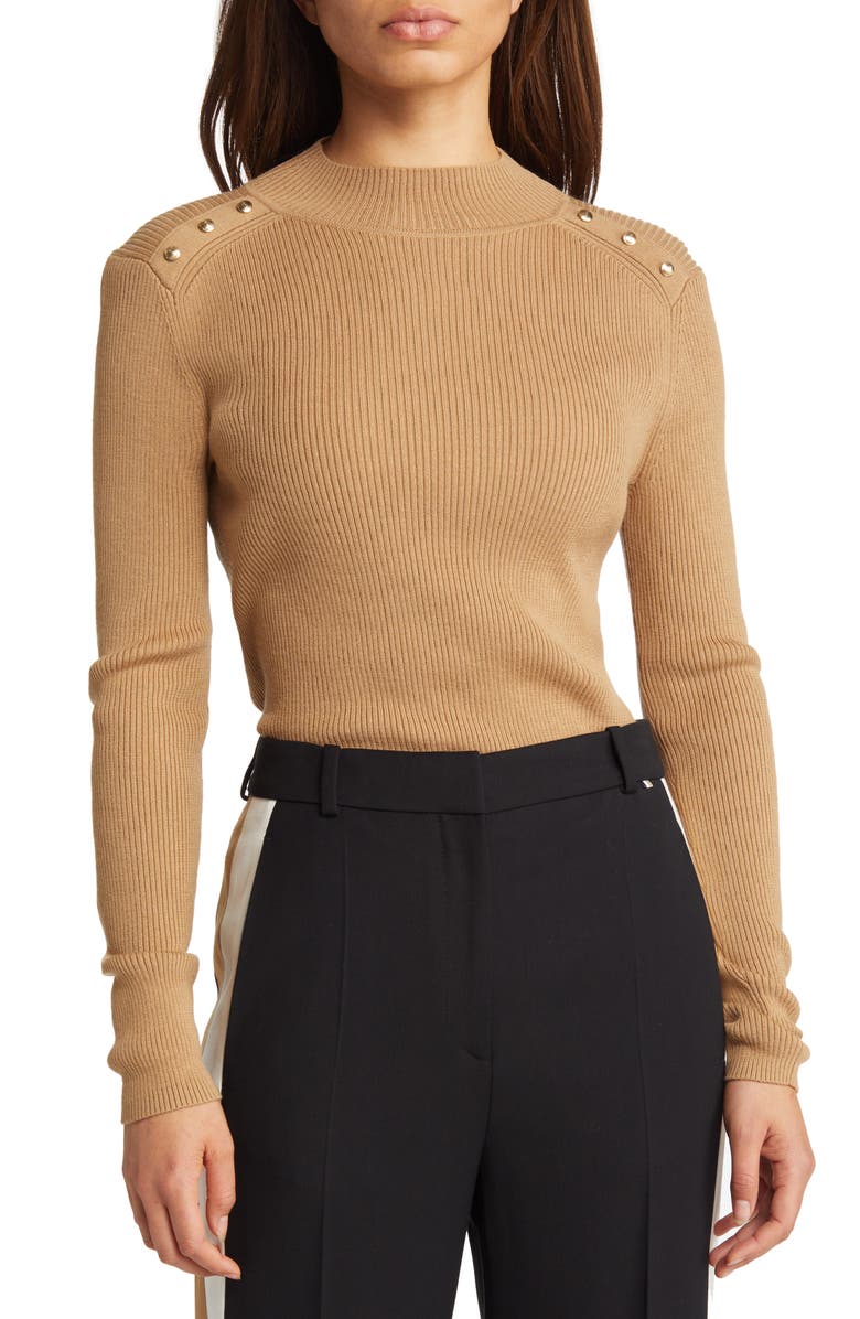 BOSS Fortney Rib Button Shoulder Wool Blend Sweater, Alternate, color, 