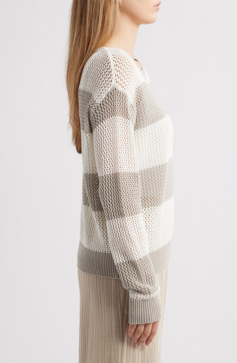 beachlunchlounge Tresa Stripe Crochet Crewneck Sweater, Alternate, color, Natural/Ivory