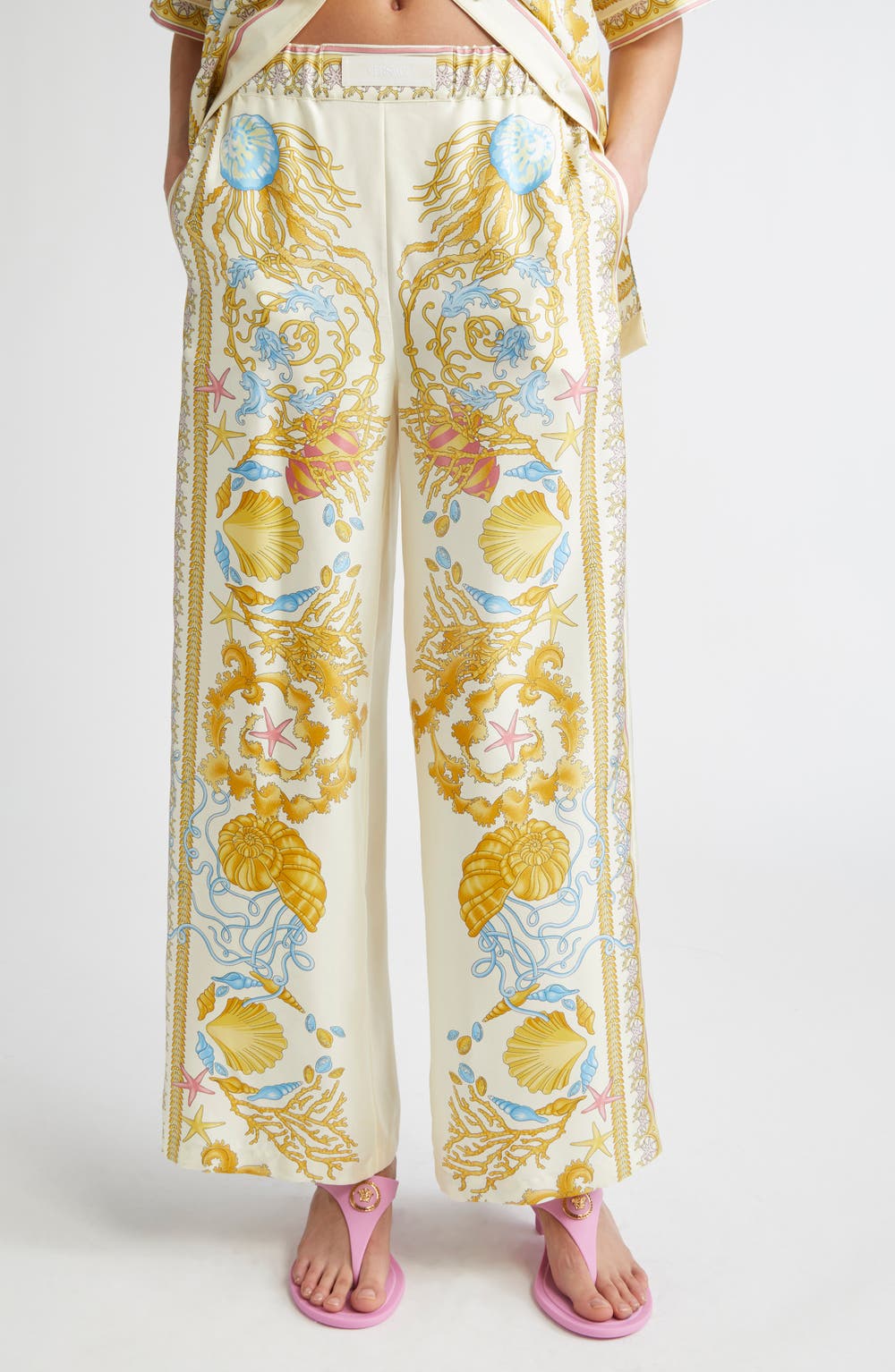 Underwater Barocco Wide Leg Silk Pants, color, EGGSHELL MULTICOLOR