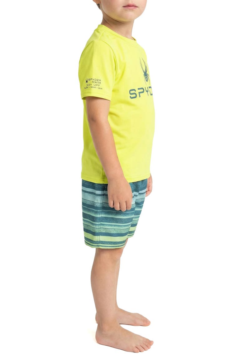 Kids' Rashguard Top & Swim Trunks Set, Alternate, color, MALLARD GREEN