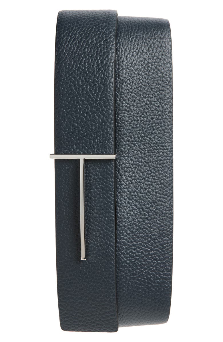 TOM FORD Reversible Slim T Soft Grain Leather Belt, Main, color, Una Dark Navy/ Black