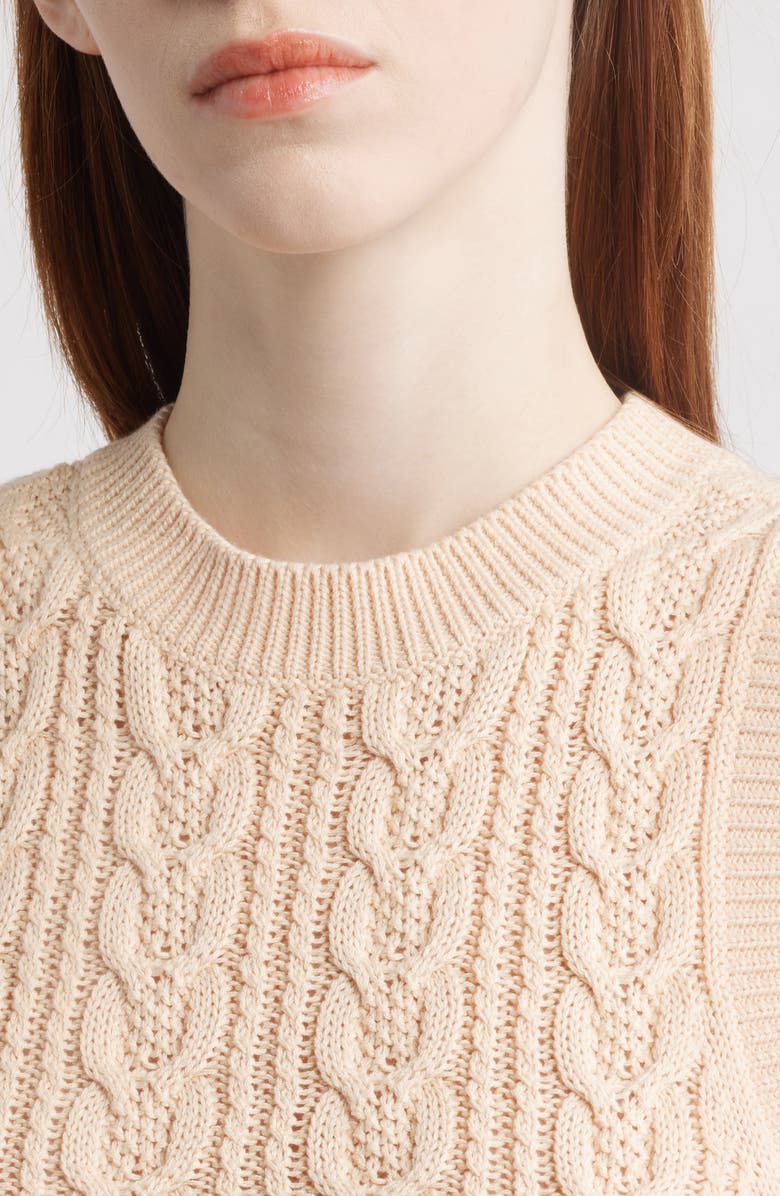 525 america Camilia Mixed Media Cable Stitch Cotton Sweater Vest with Peplum, Alternate, color, Sand Dollar