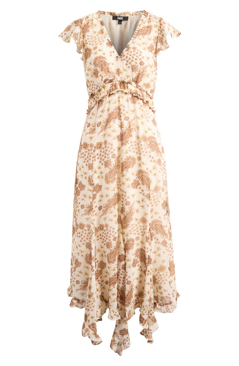 PAIGE Eleonora Ruffle Print Silk Midi Dress, Alternate, color, Ecru Multi