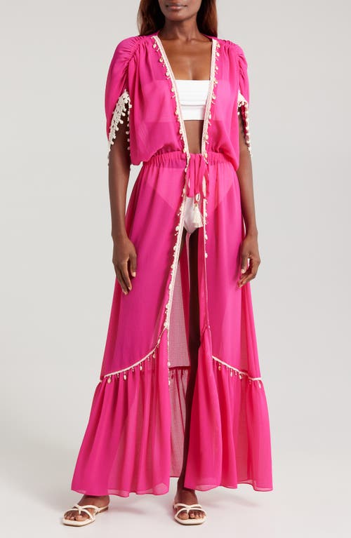 Shop Ramy Brook Nikolai Shell Trim Maxi Cover-up Dress In Perfect Pink