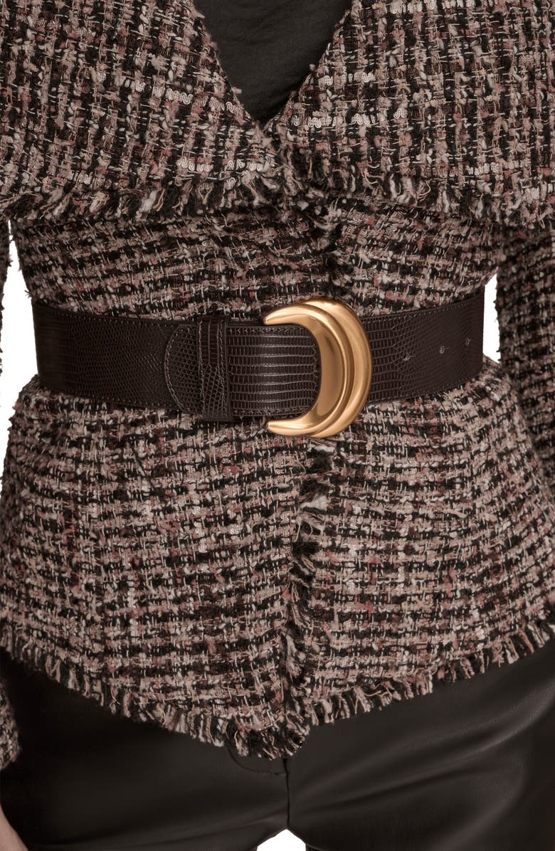 Donna Karan New York Wide Lapel Belted Tweed Blazer, Alternate, color, 
