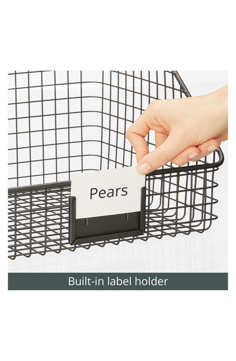 mDesign Metal Open-Front Pantry Basket with Label Plate - Set of 2 - Matte Black, Alternate, color, Matte Black