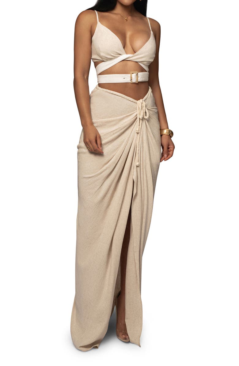 JLUXLABEL Noelia Slit Cotton & Linen Maxi Skirt, Alternate, color, Beige