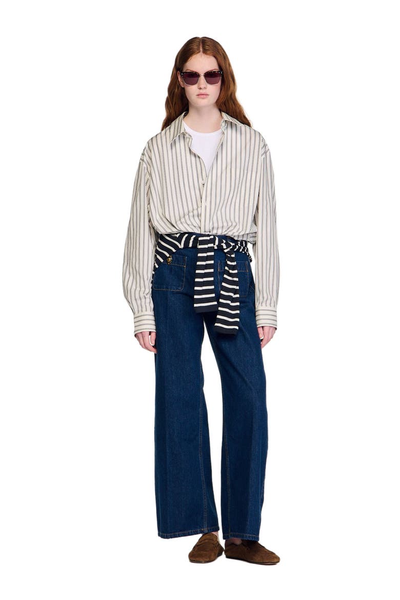 Striped cotton shirt, Alternate, color, White / navy