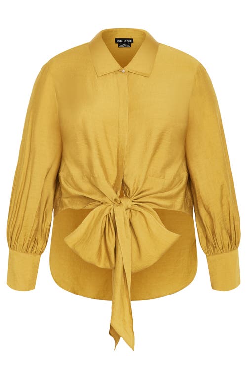 City Chic Rosabella Satin Shirt In Old Gold