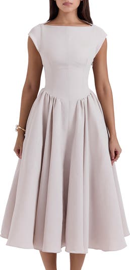 Debutante Open Back Satin Midi Dress