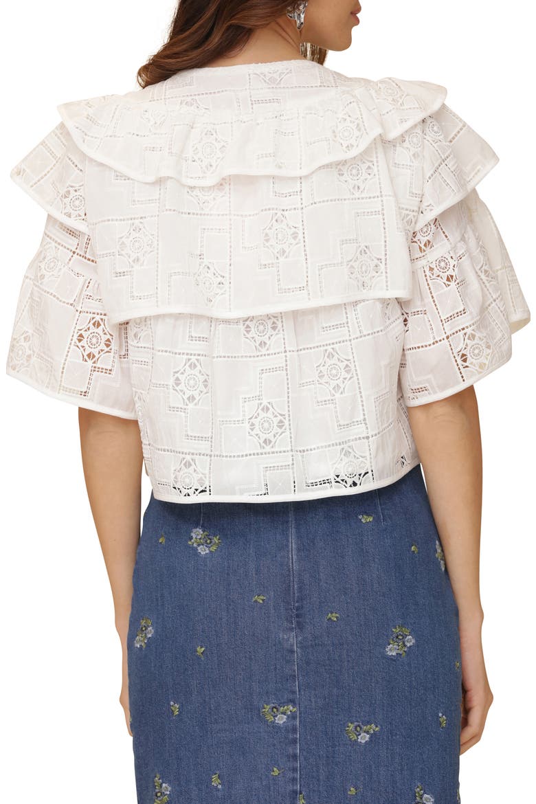 Ruffle Tiered Button-Up Crop Top, Alternate, color, WHITE