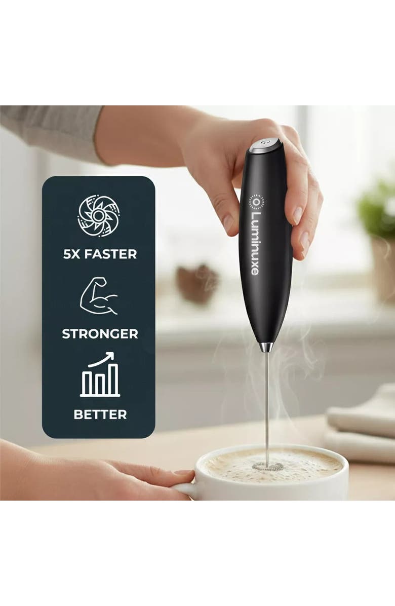 Luminuxe Stainless Steel Handheld Cordless Milk Frother with Stand, Alternate, color, Black
