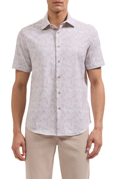 Miles OoohCotton® Leaf Print Short Sleeve Button-Up Shirt