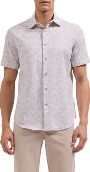 Bugatchi Miles OoohCotton® Leaf Print Short Sleeve Button-Up Shirt