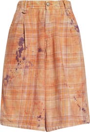 R13 Jesse Plaid Pleated Cotton Wide Leg Carpenter Shorts