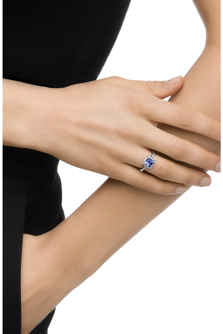 Petite Chatelaine® Pavé Bezel Ring, Alternate, color, WHITE GOLD/ TANZANITE