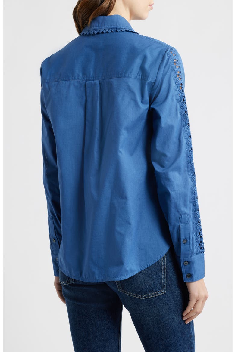 Sienna Embroidered Detail Cotton Button-Up Shirt, Alternate, color, DENIM BLUE