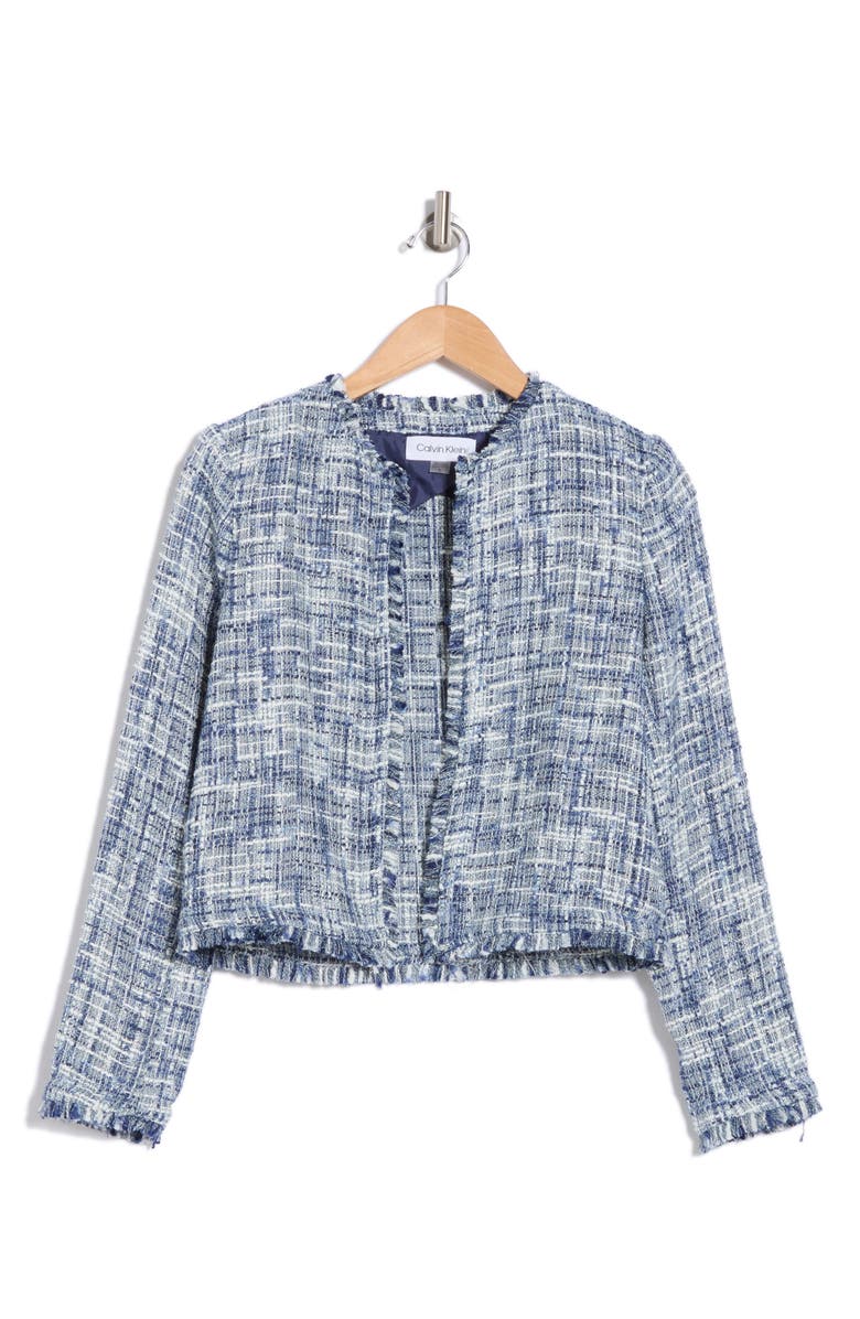 Calvin Klein Tweed Cropped Jacket, Alternate, color, Cream Multi