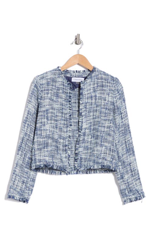 Shop Calvin Klein Tweed Cropped Jacket In Navy/cream Multi