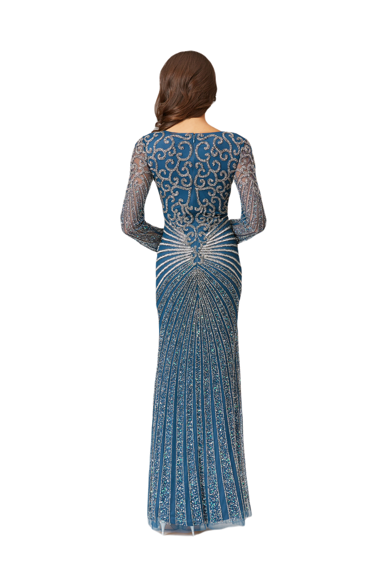 V-Neck Beaded Long Sleeve Dress, Alternate, color, Teal