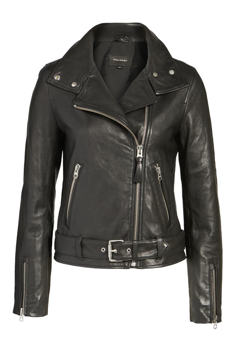 Miela-N Belted Leather Moto Jacket, Alternate, color, BLACK