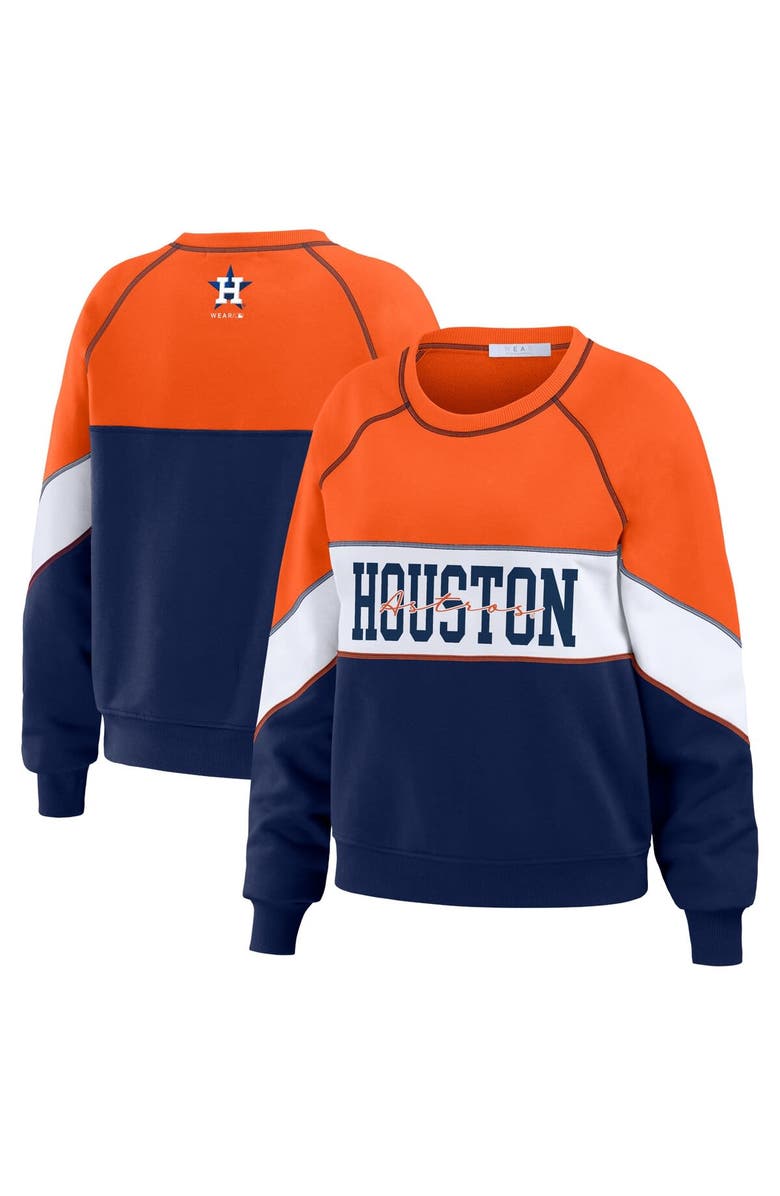 WEAR by Erin Andrews Women's WEAR by Erin Andrews Orange/Navy Houston Astros Color Block Crew Neck Pullover Sweatshirt, Main, color,
