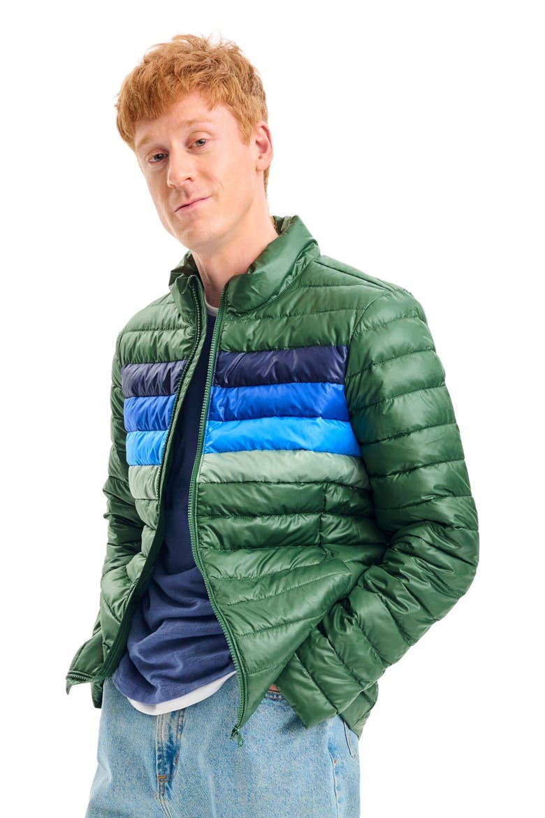 Grown-Ups Puffer Jacket In Stripe, Alternate, color, Evergreen Placed Stripe
