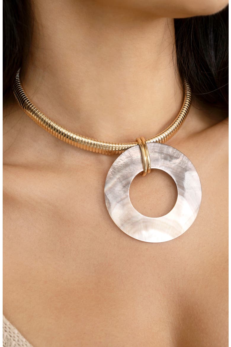 Shell Disc Pendant Necklace, Alternate, color, GOLD