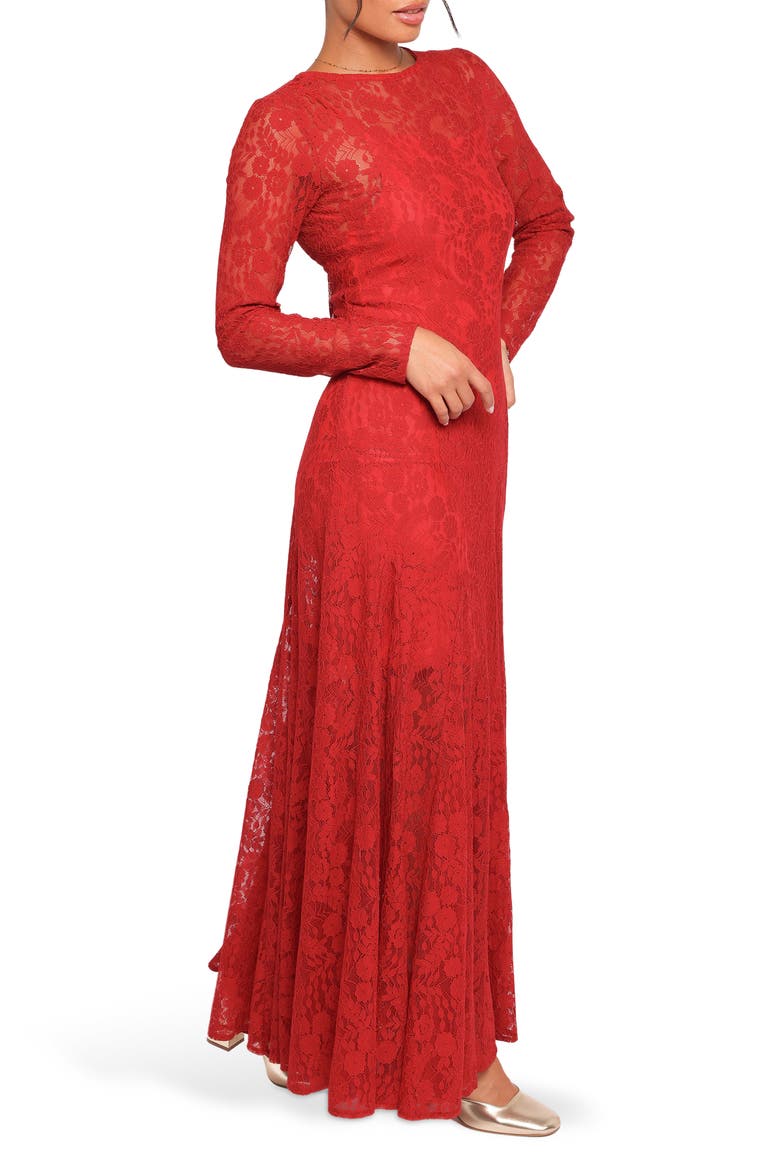 Keani Long Sleeve Lace Gown, Alternate, color, RED