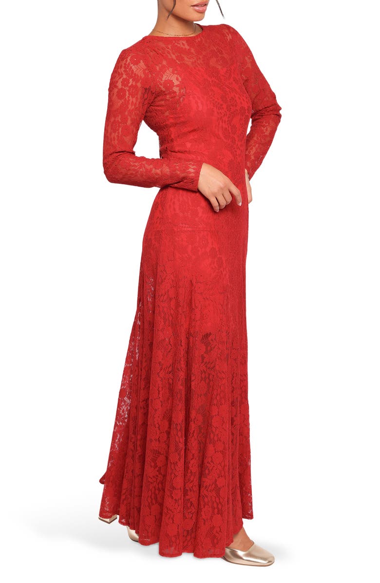 Petal & Pup Keani Long Sleeve Lace Gown, Alternate, color, Red
