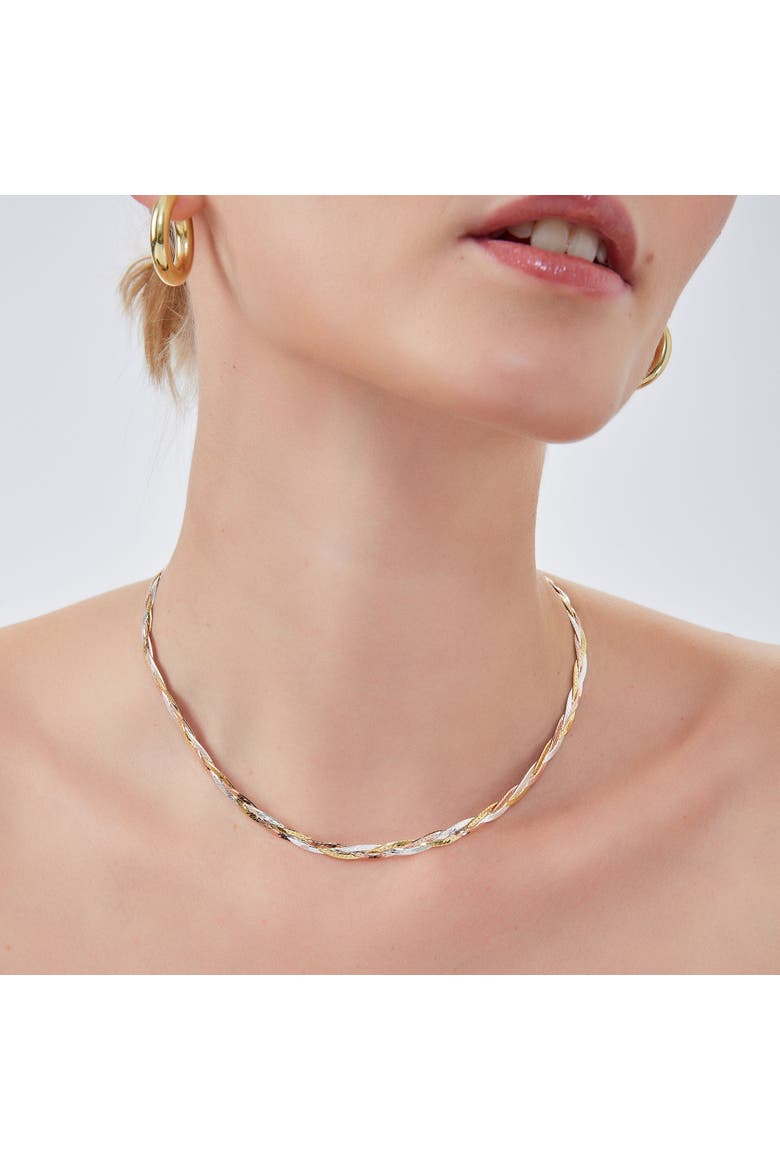 Gold Rose Gold and Silver Spiral Sterling Silver Flat Necklace, Alternate, color, Gold