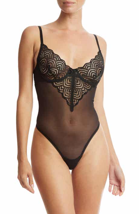 Hanky Panky Strappy Mesh & Lace Underwire Teddy