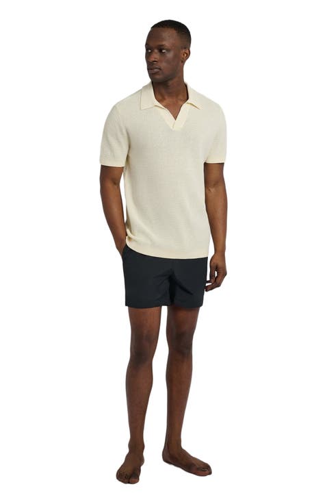 Cotton Textured Johnny Collar Polo