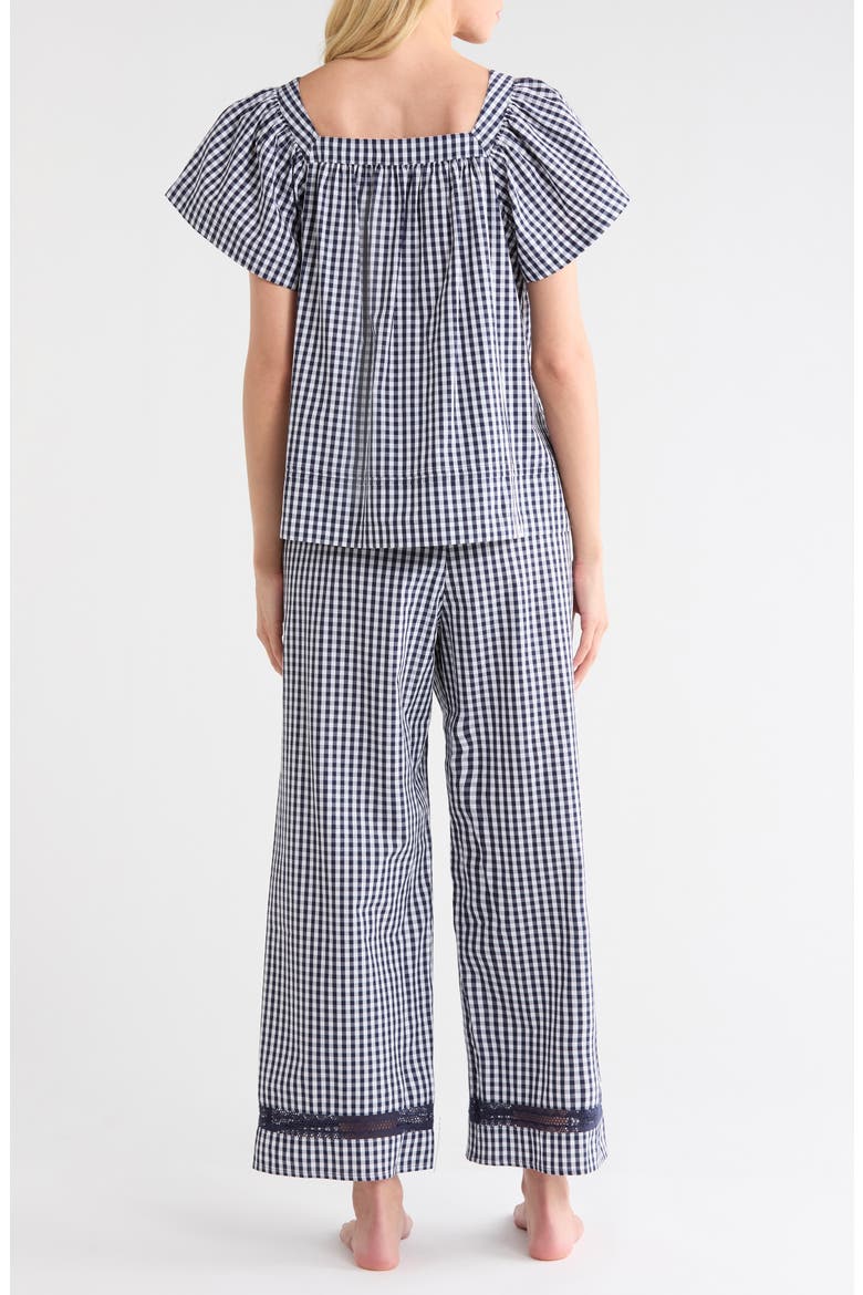 Lace Trim Cotton Poplin Pajamas, Alternate, color, NAVY PETITE GINGHAM