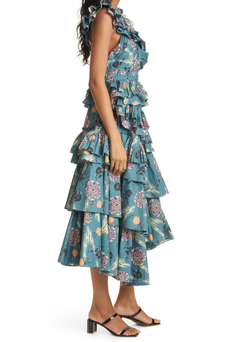 Aurore Floral Ruffle Cotton Dress, Alternate, color, RIVER