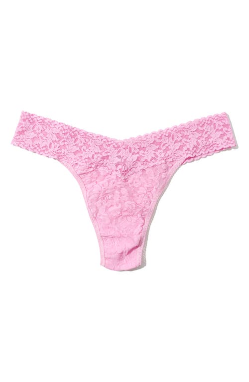 Hanky Panky Original-rise Organic Cotton Lace-trim Thong In Pink