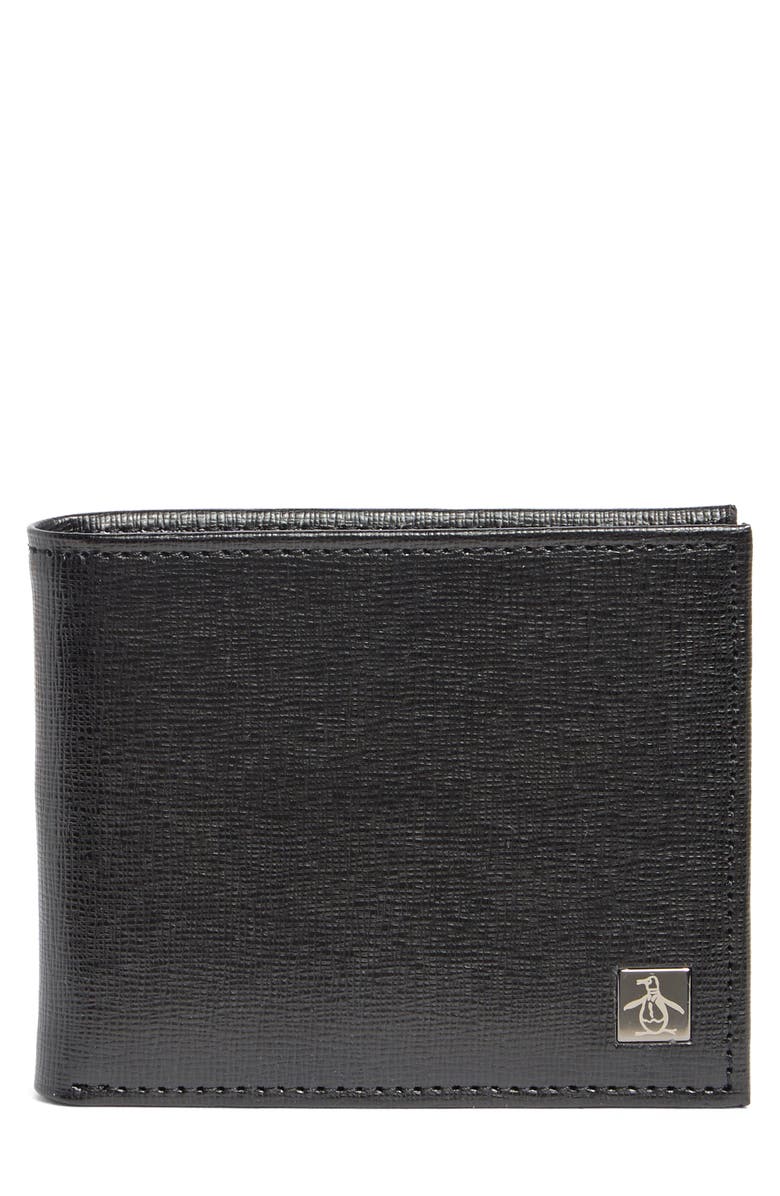 Original Penguin Saffiano Bifold Leather Wallet, Main, color, 