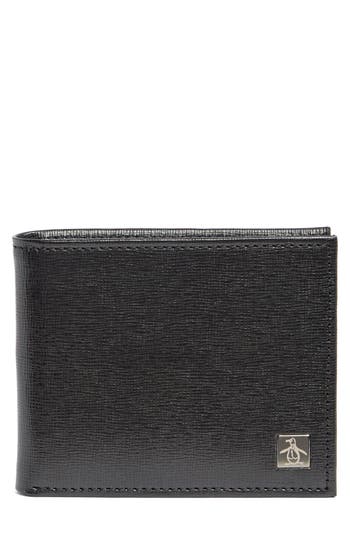 Original Penguin Saffiano Bifold Leather Wallet In Blk001